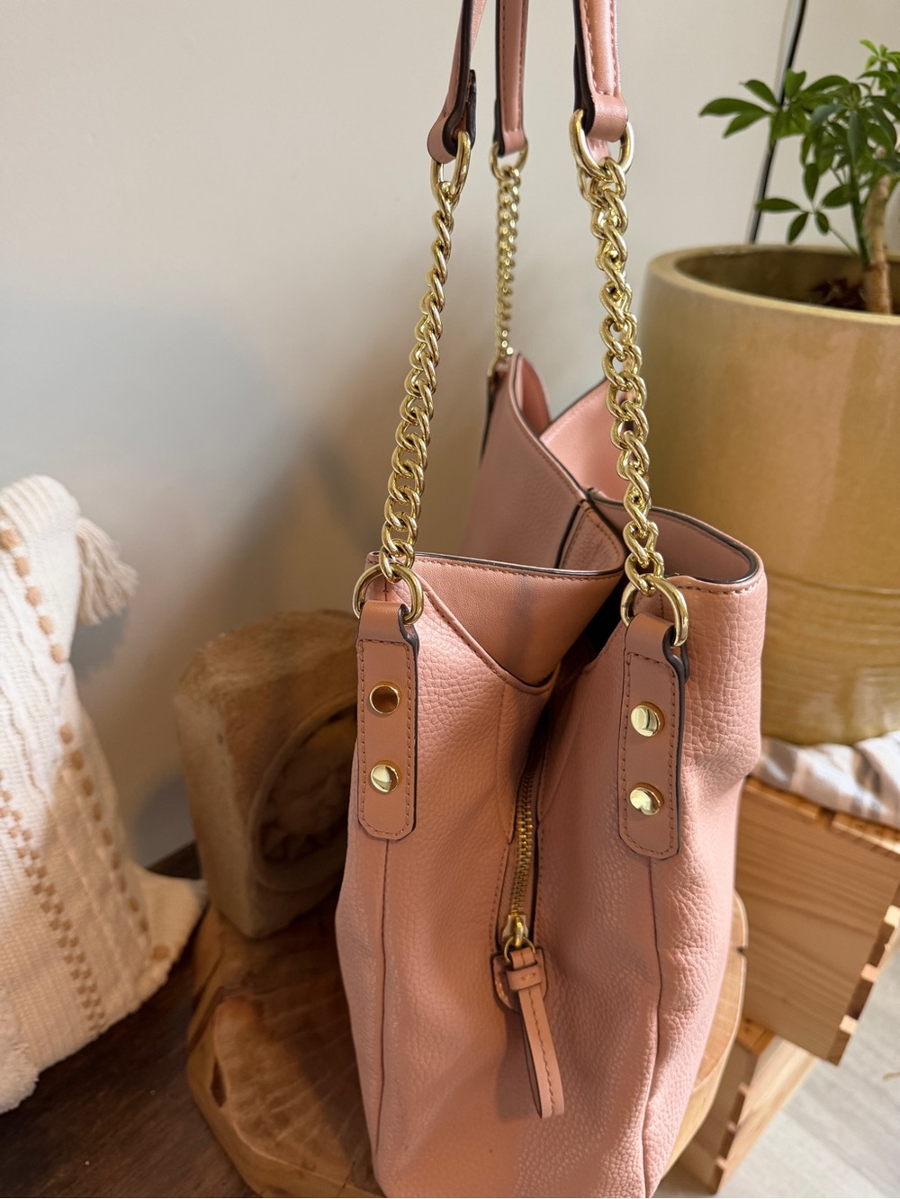 Anne Klein Pink Vegan Pebbled Shoulder Triple Compartment Hobo Shoulder Bag - Picture 5 of 12